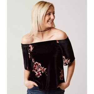 BKE Boutique Velvet Off The Shoulder Floral Top S
